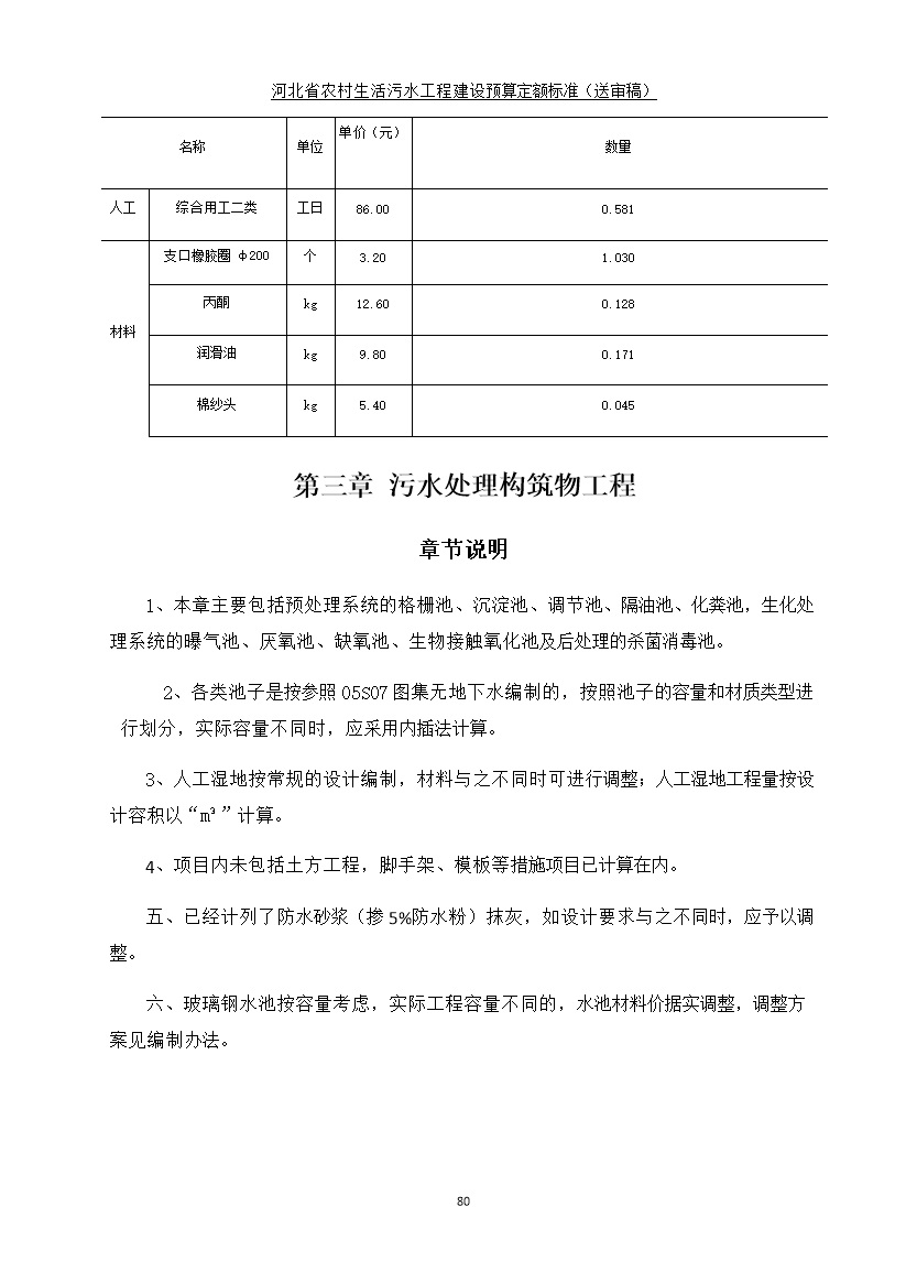 《河北省农村生活污水工程建设预算定额标准》征求意见