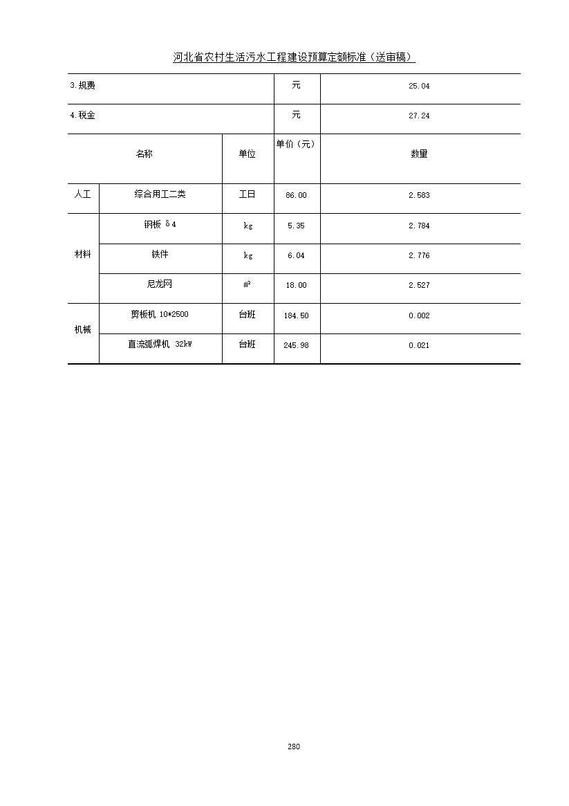 《河北省农村生活污水工程建设预算定额标准》征求意见