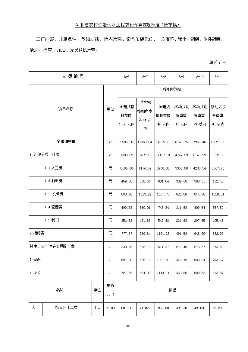 《河北省农村生活污水工程建设预算定额标准》征求意见