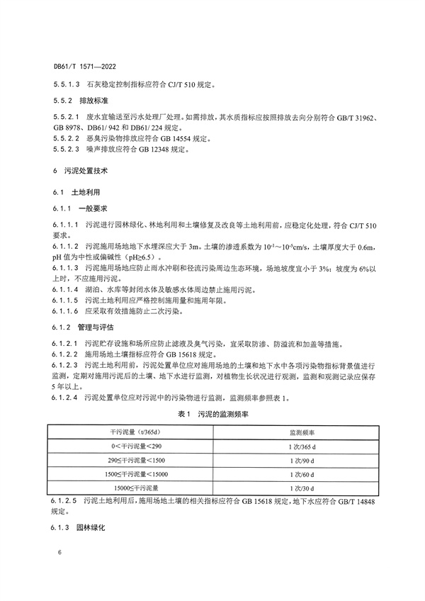 陕西省《城镇污水处理厂污泥处理处置技术规范》（DB61/T1571-2022）