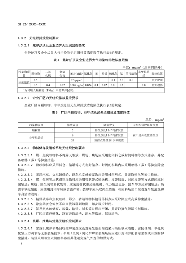 江苏省地标《炼焦化学工业污染物排放标准》