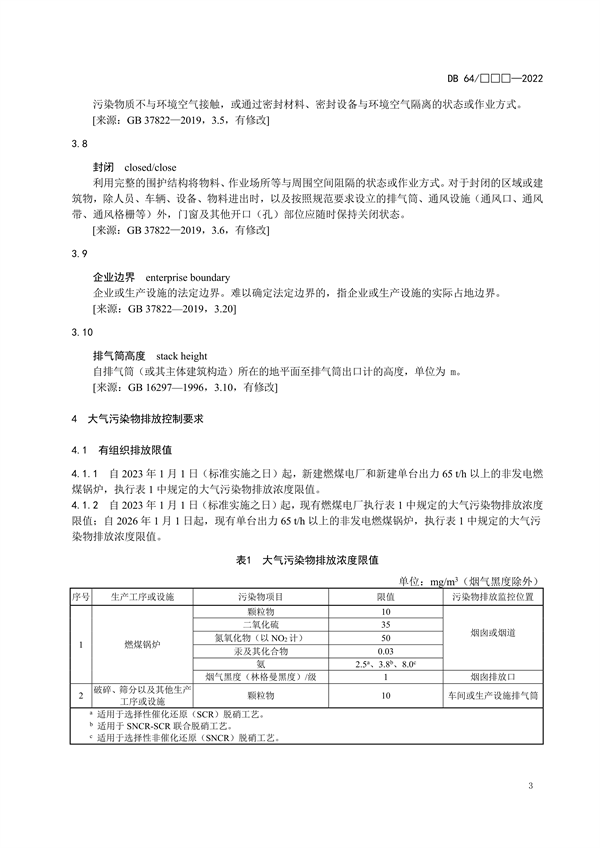 宁夏发布地标《燃煤电厂大气污染物排放标准（征求意见稿）》