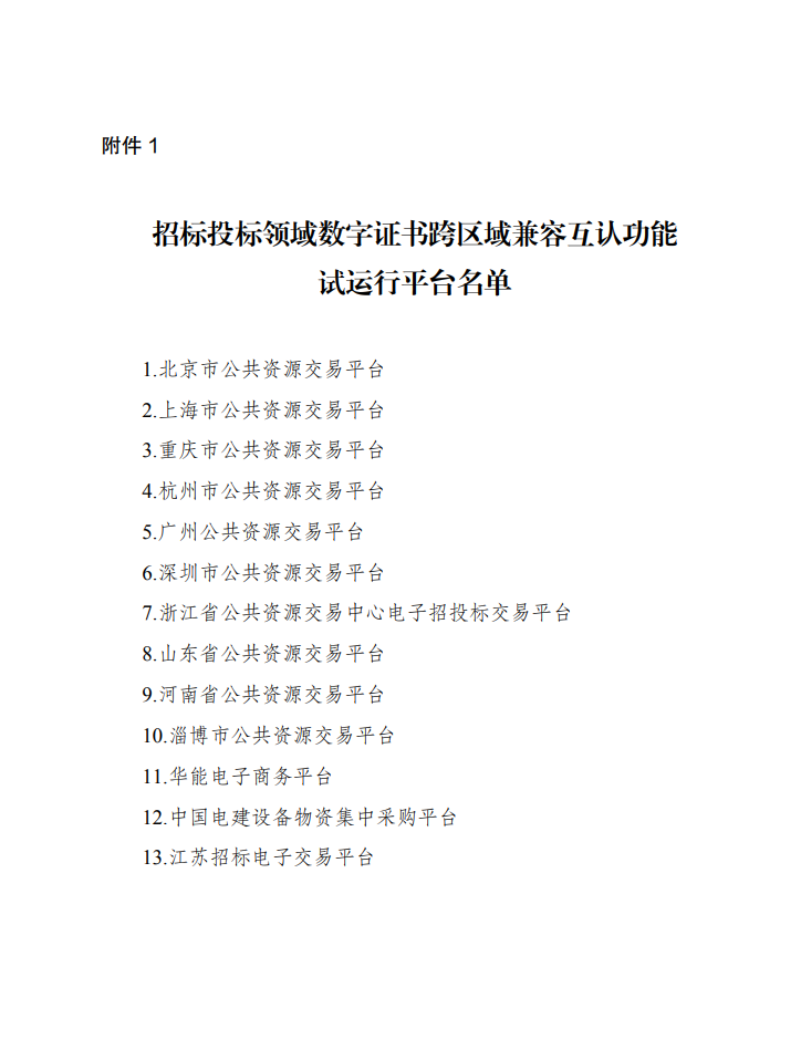 发改委：关于在部分地方公共资源交易平台和企业招标采购平台试运行招标投标领域数字证书跨区域兼容互认功能的通知-环保卫士