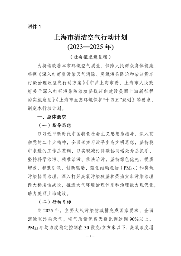 《上海市清洁空气行动计划（2023—2025年）》征求意见-环保卫士