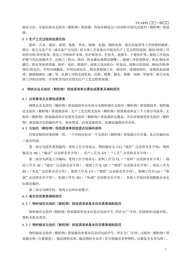 团体标准《钢铁企业无组织（颗粒物）排放源清单编制技术指南》征求意见