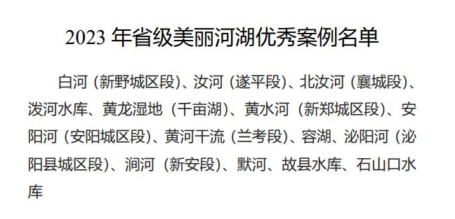 2023年河南省级美丽河湖优秀案例名单出炉-环保卫士