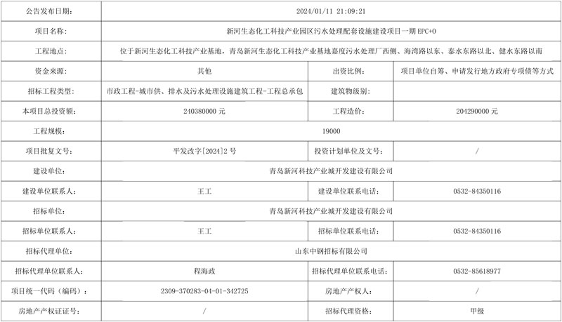 超2亿！新河生态化工科技产业园区污水处理配套设施建设项目一期EPC＋O招标！-环保卫士