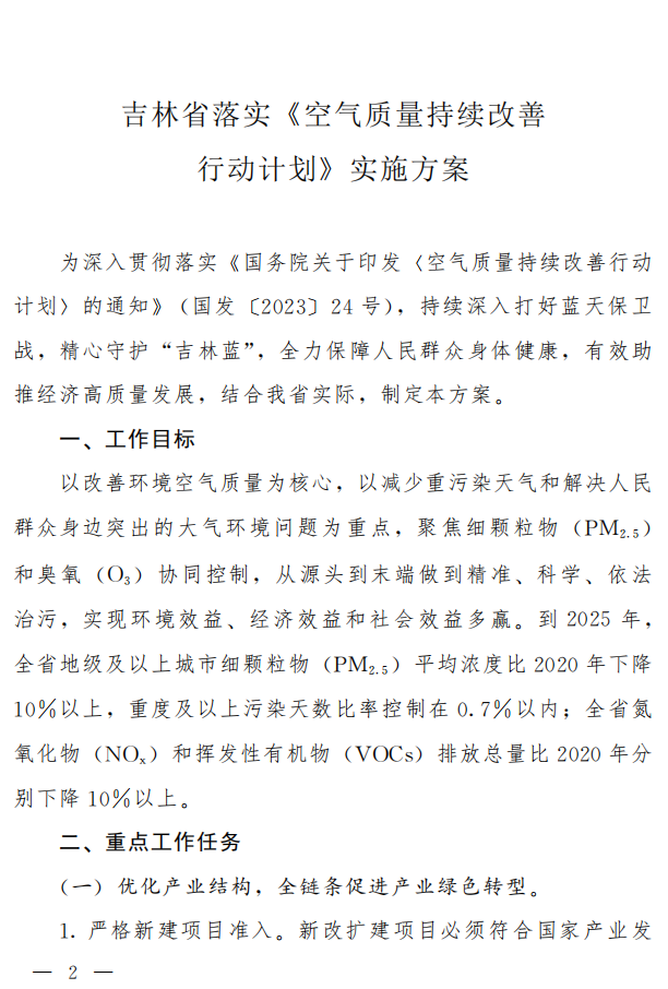 吉林省落实 《空气质量持续改善行动计划》实施方案-环保卫士